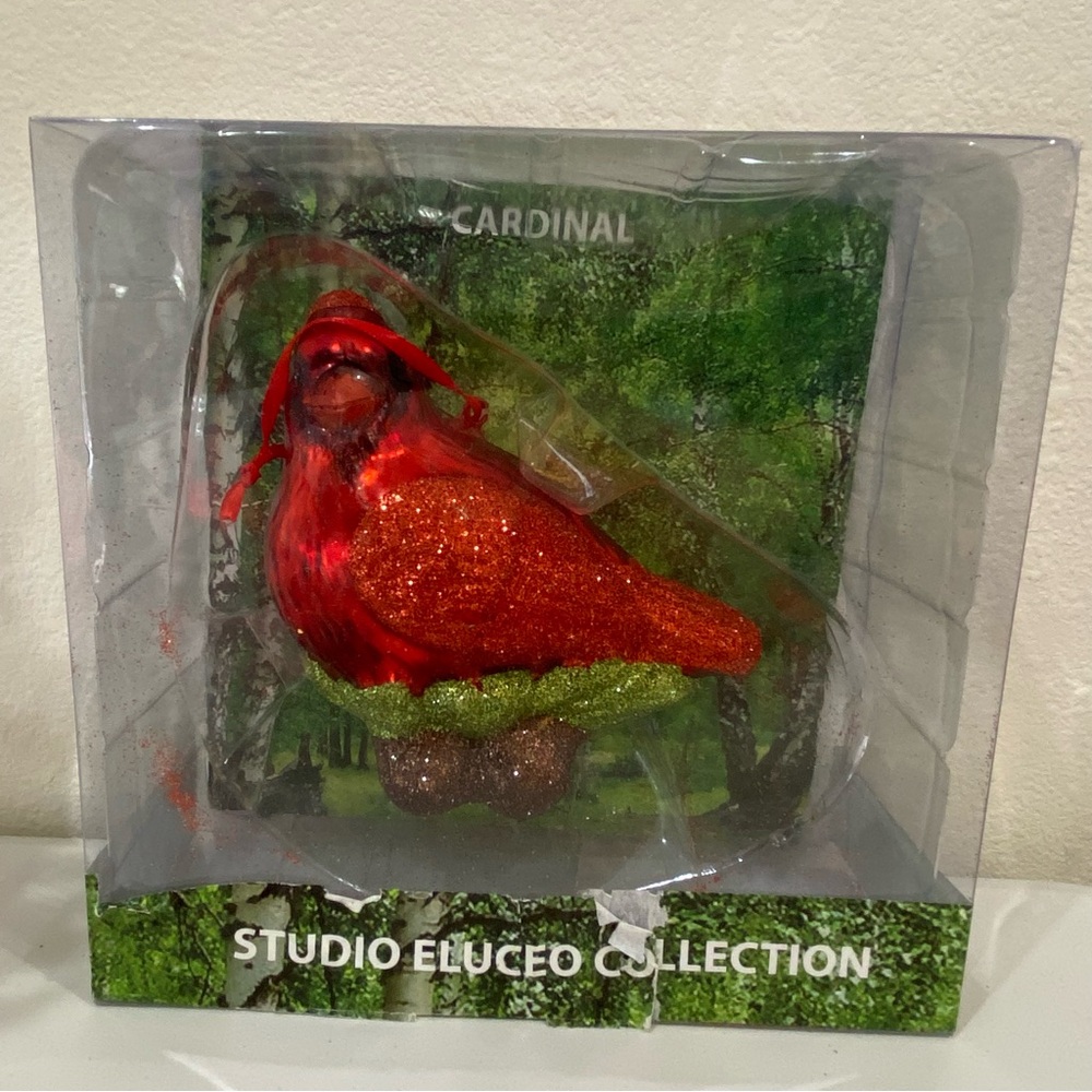 Vintage Studio Eluceo Collection Cardinal Bird Blown Glass Glitter Ornament